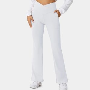 Crossover Pocket Split-Hem Flare Leggings